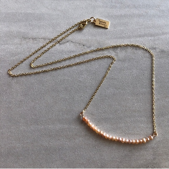 14k Gold Freshwater Pearl Bar Necklace - Picture 8 of 8